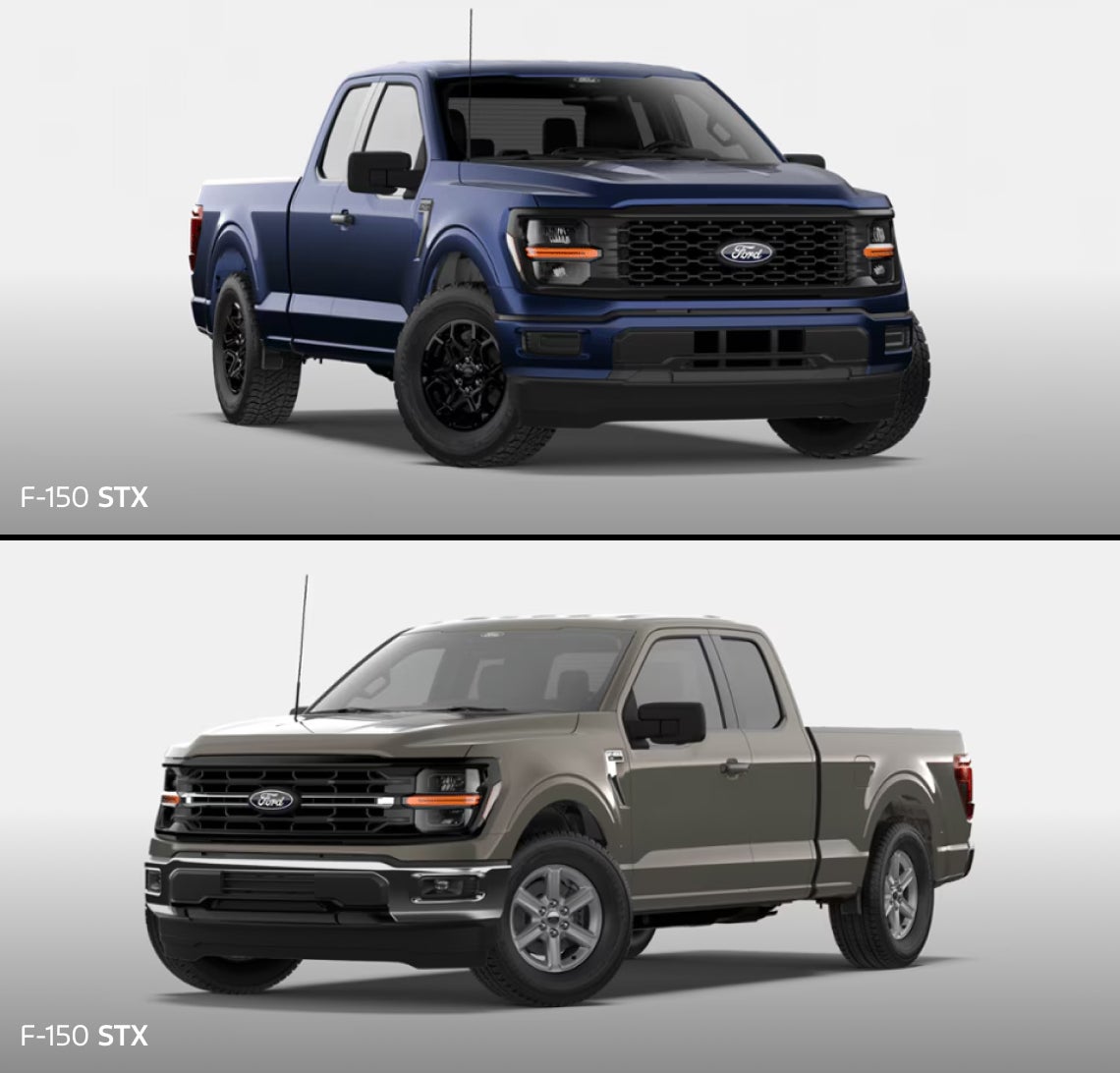 2025 F-150 STX Rapid Red Metallic Tinted Clearcoat Vs 2025 F-150 XLT Iconic Silver Metallic